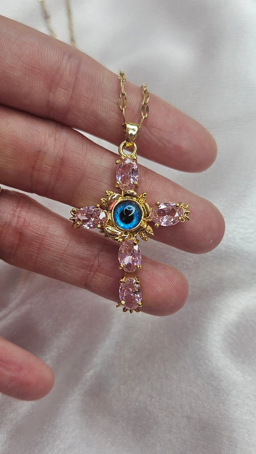 Evil eye protection cross necklace