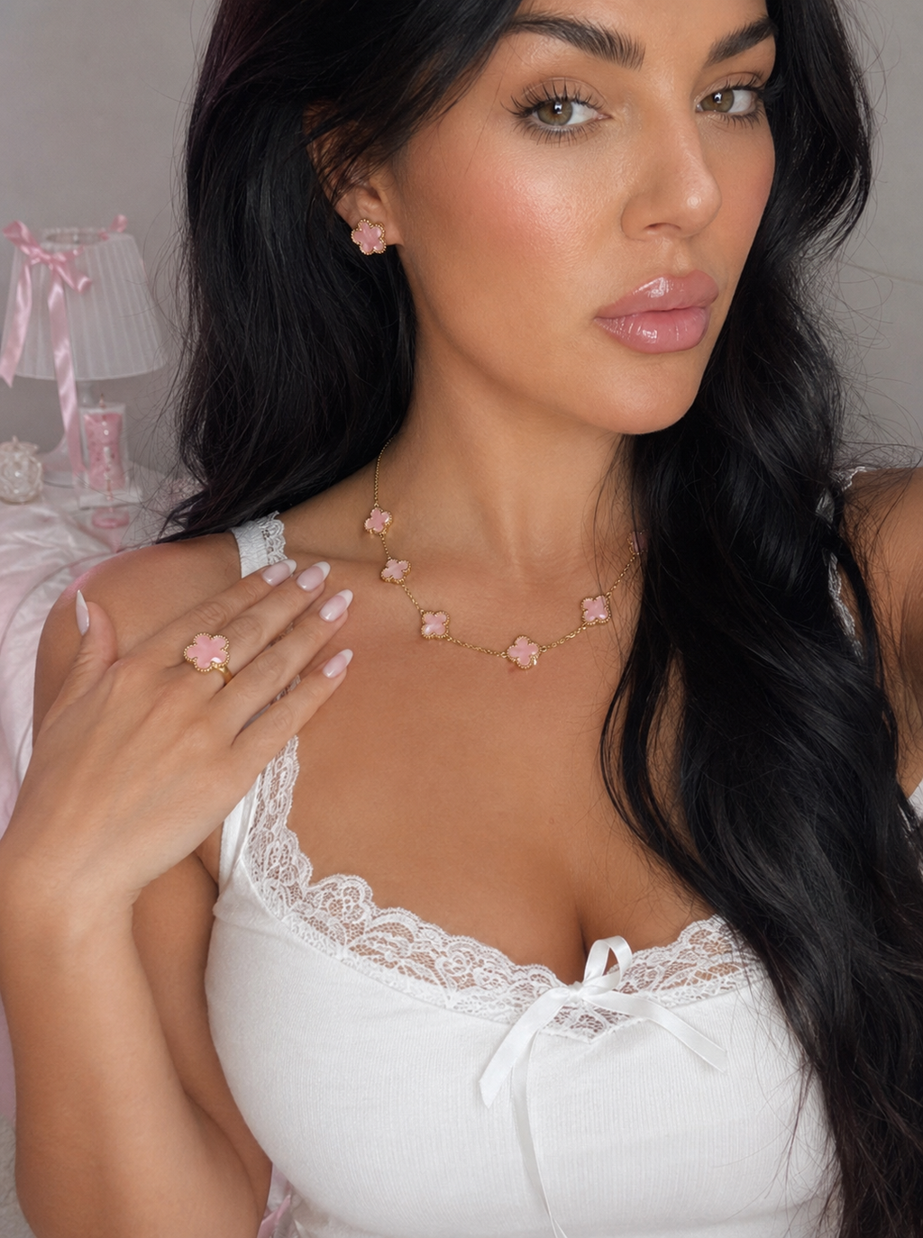 Pink Lucky Clover Stud Earrings