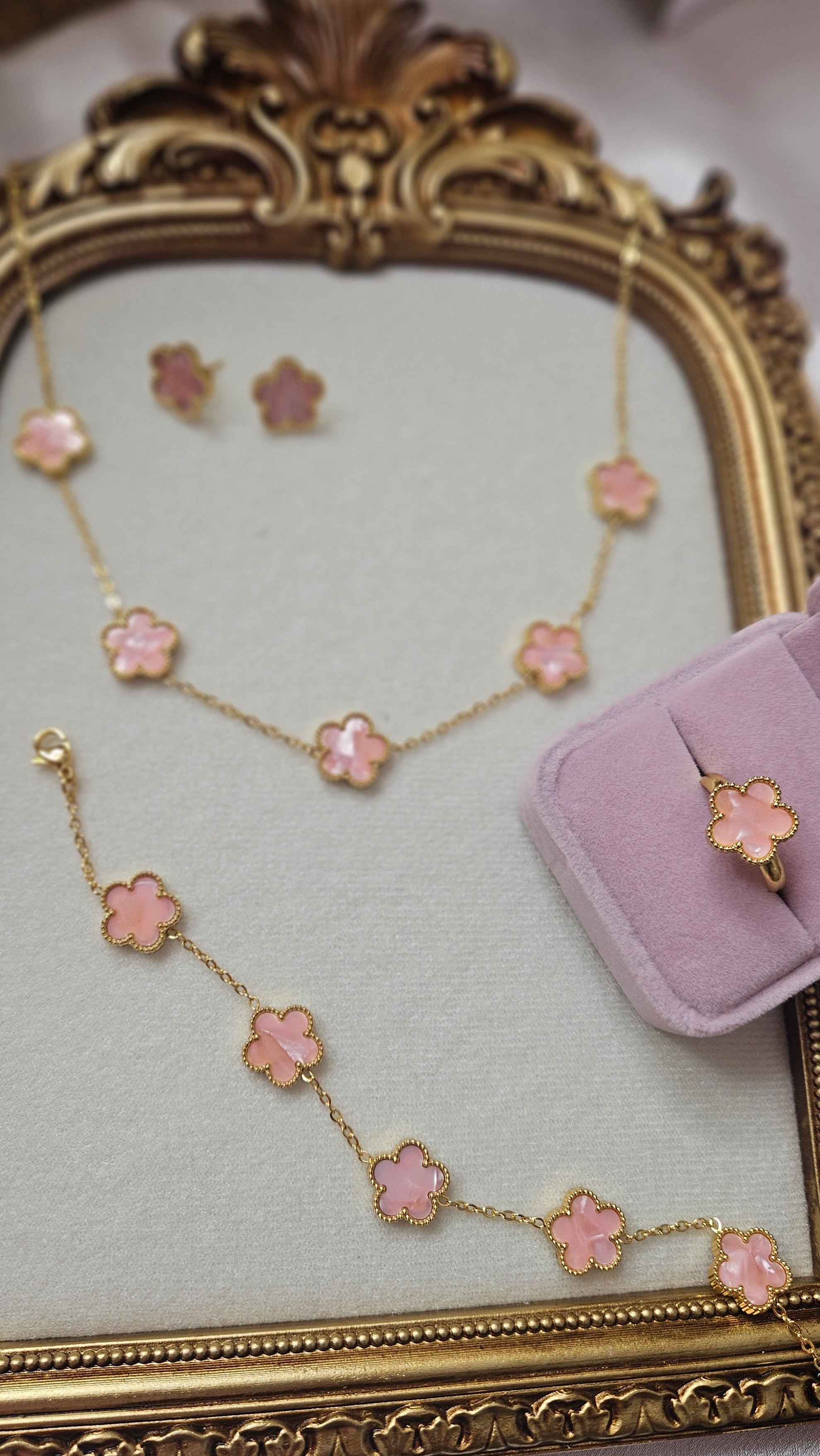 Pink Lucky Clover ring
