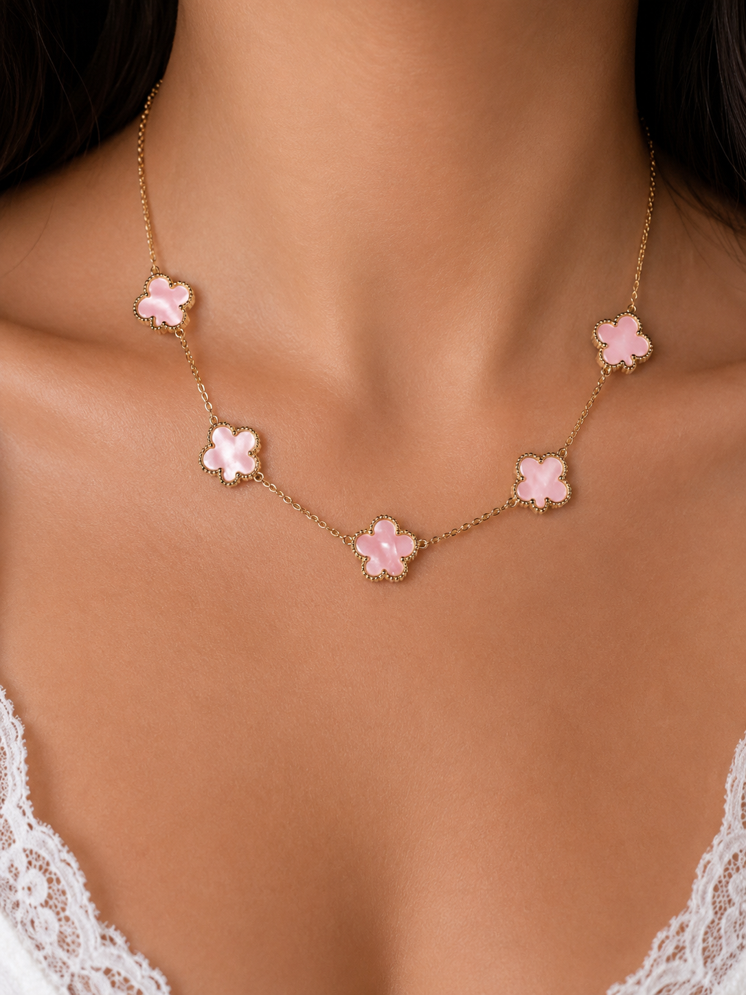 Pink Lucky Clover Necklace
