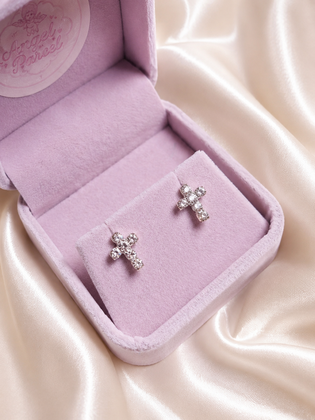 Sparkling Crystal Cross Stud Earrings