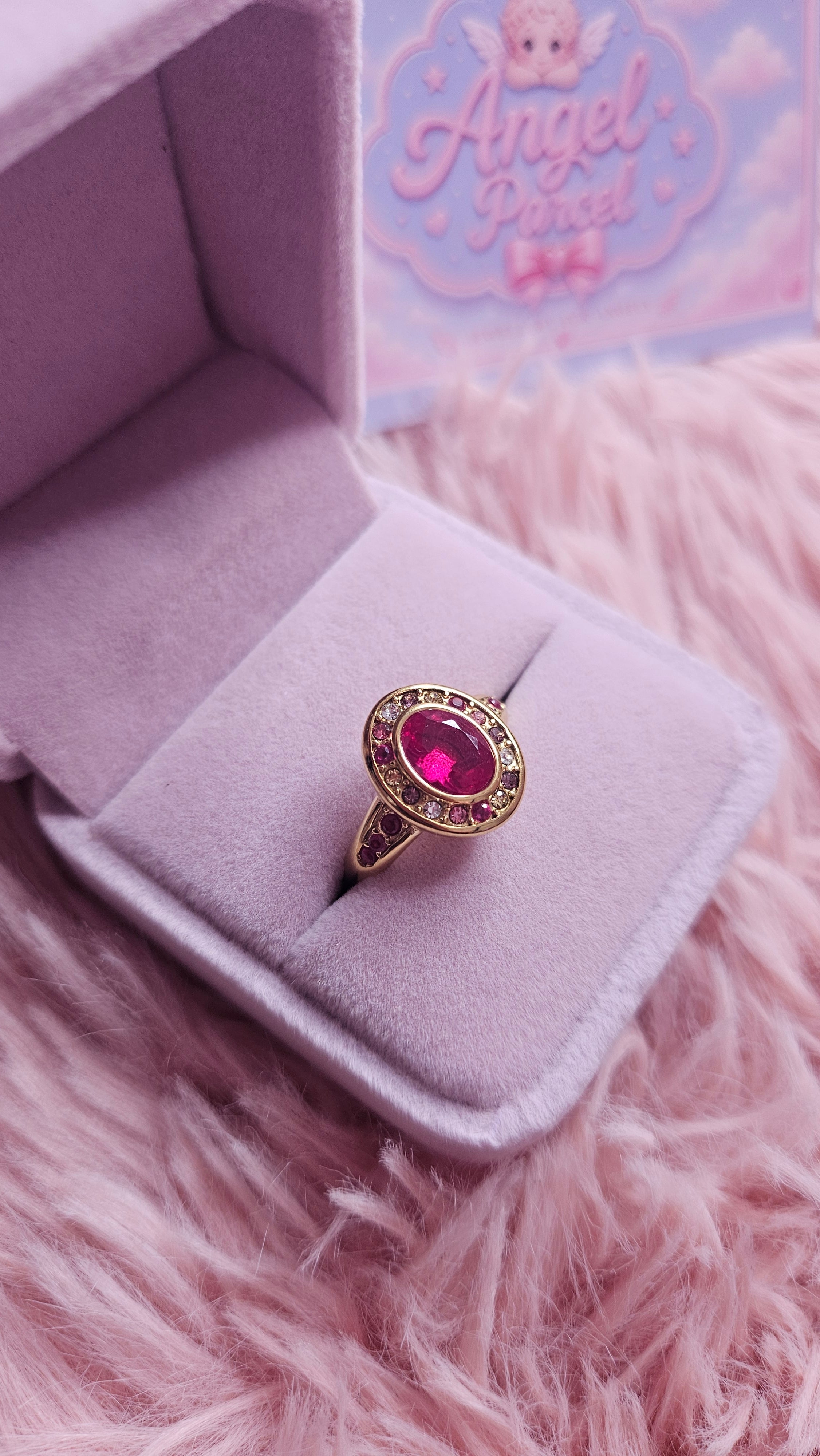 Ruby Halo 18K Gold Plated Stainless Steel Ring