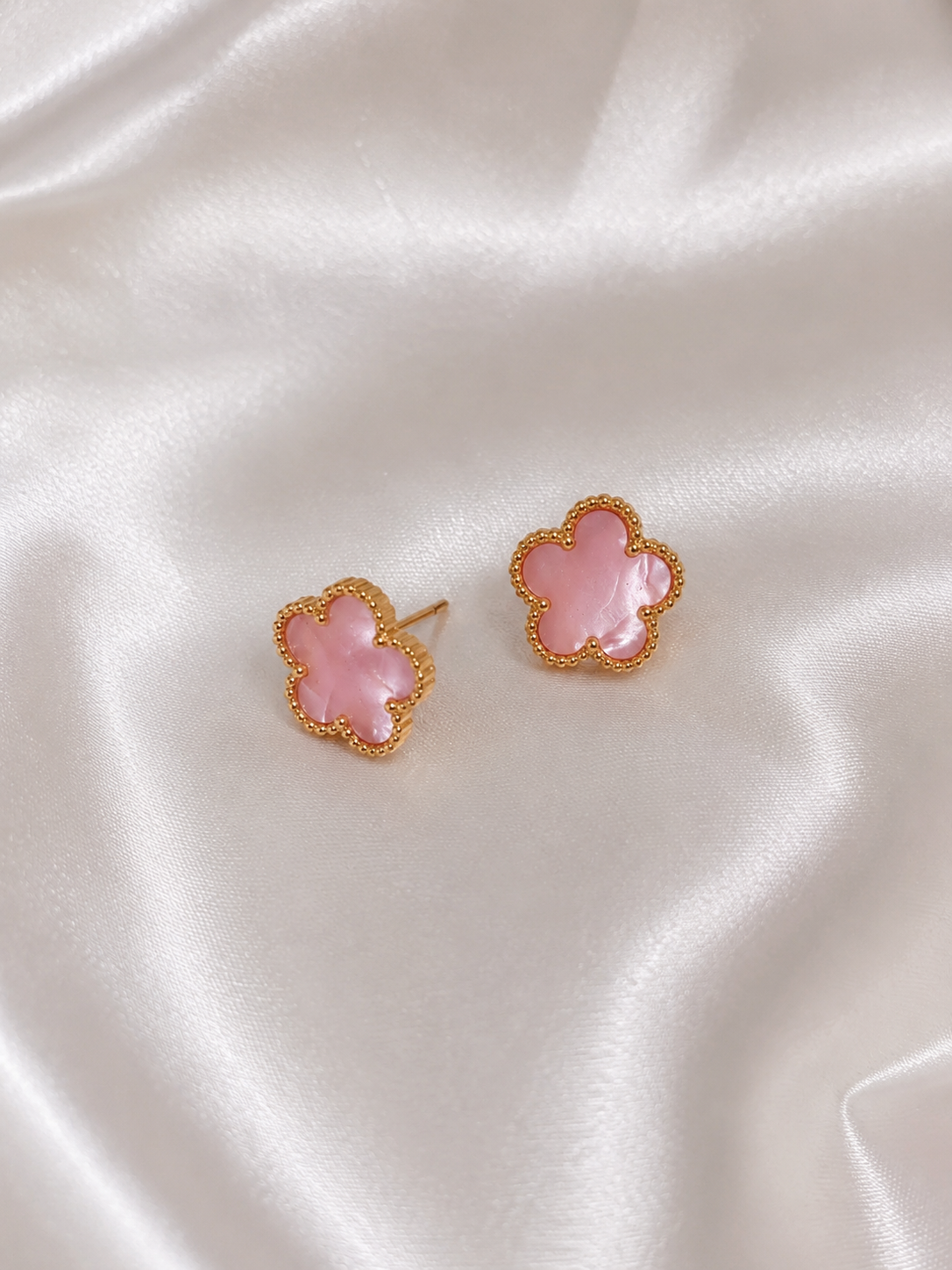 Pink Lucky Clover Stud Earrings