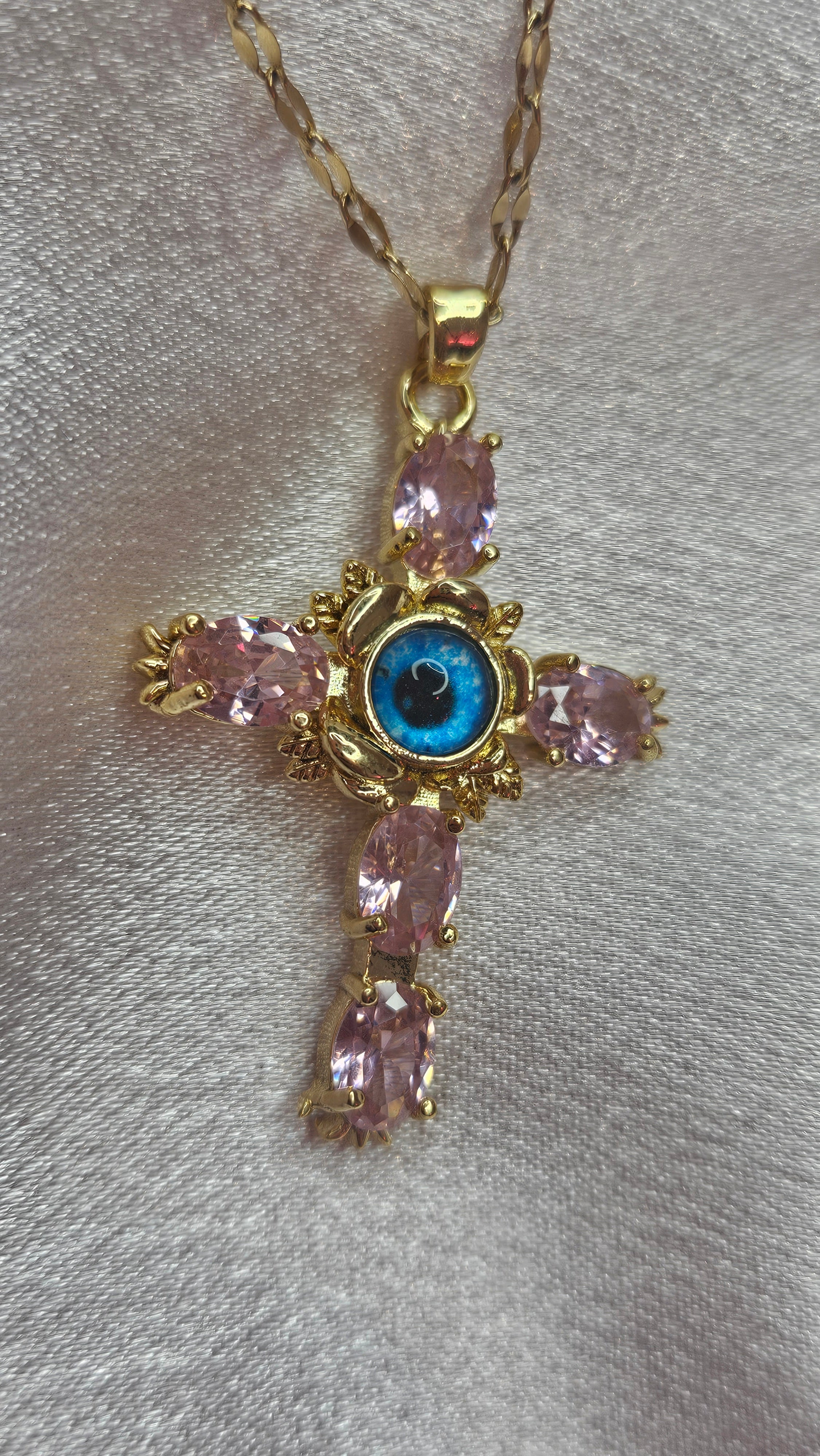 Evil eye protection cross necklace