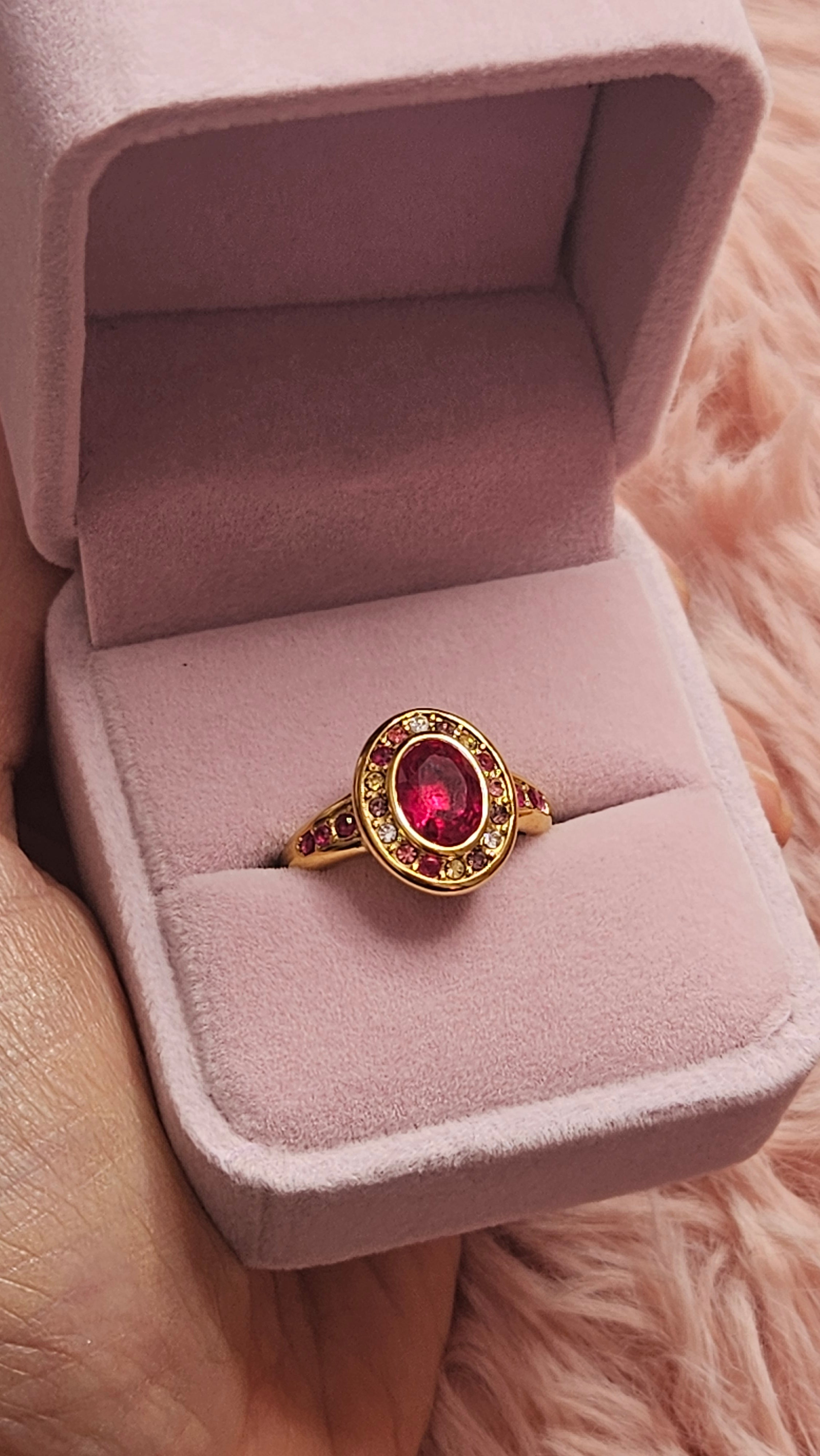 Ruby Halo 18K Gold Plated Stainless Steel Ring