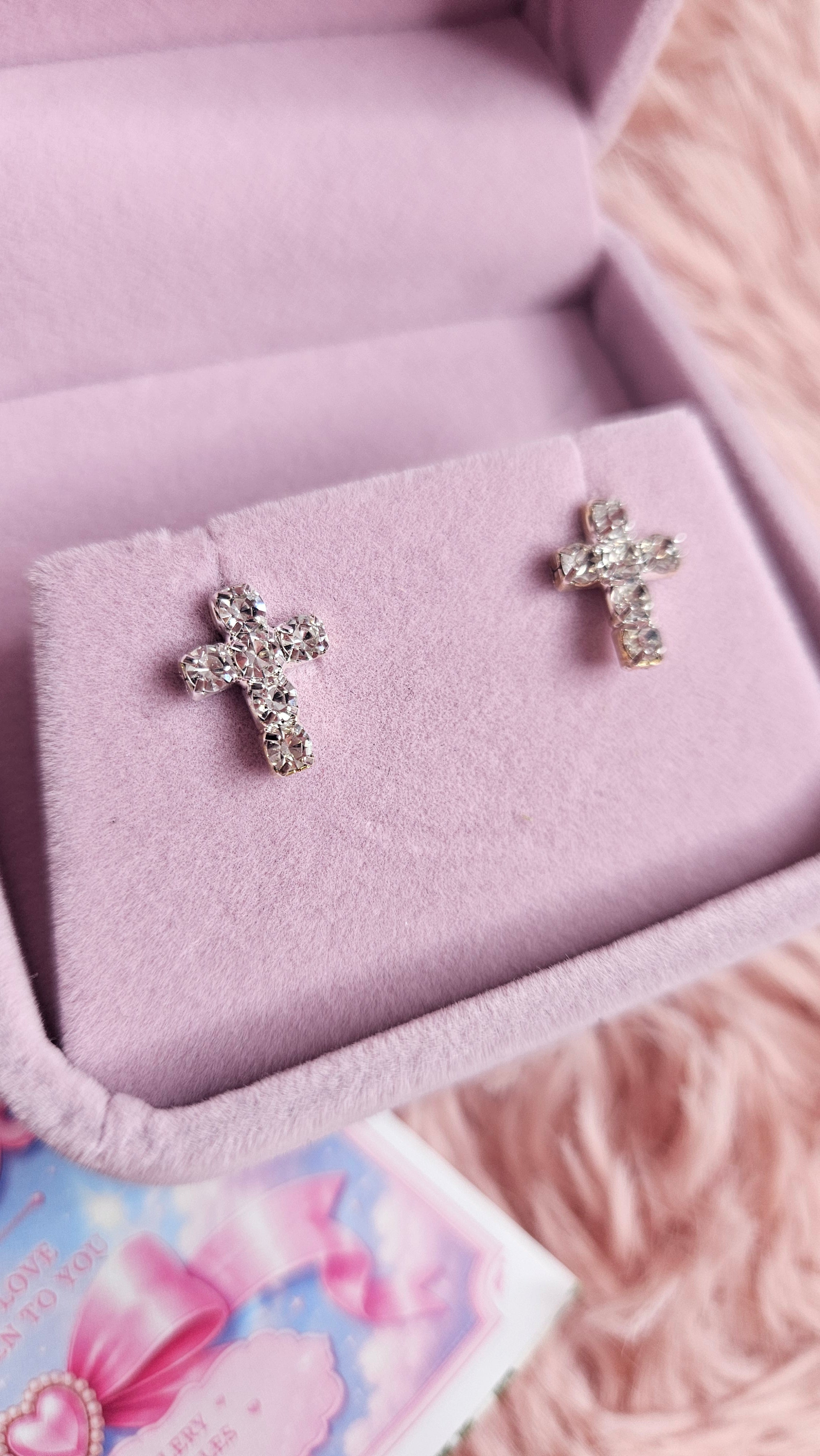 Sparkling Crystal Cross Stud Earrings