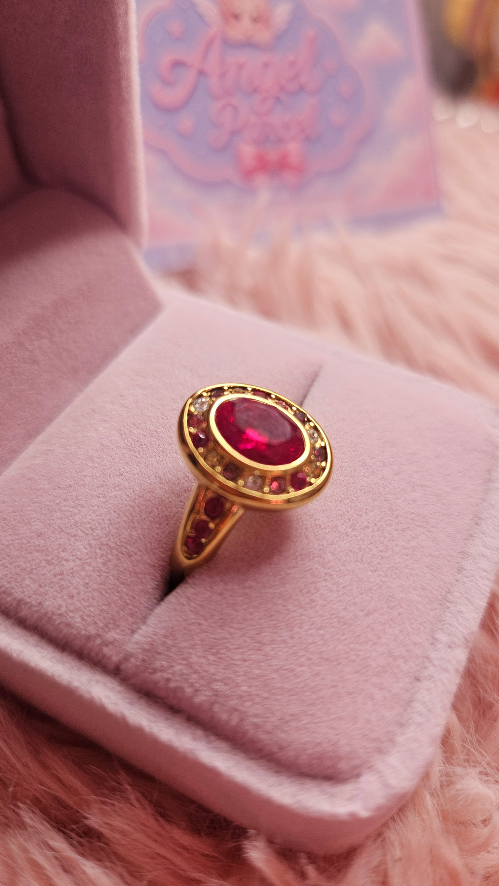 Ruby Halo 18K Gold Plated Stainless Steel Ring