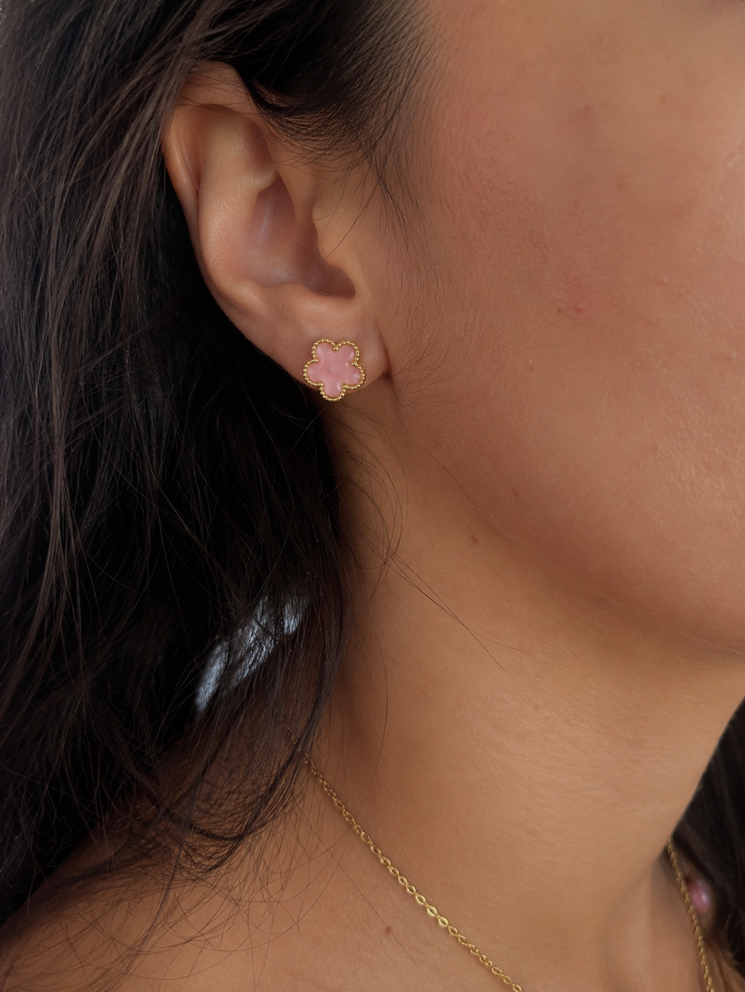 Pink Lucky Clover Stud Earrings