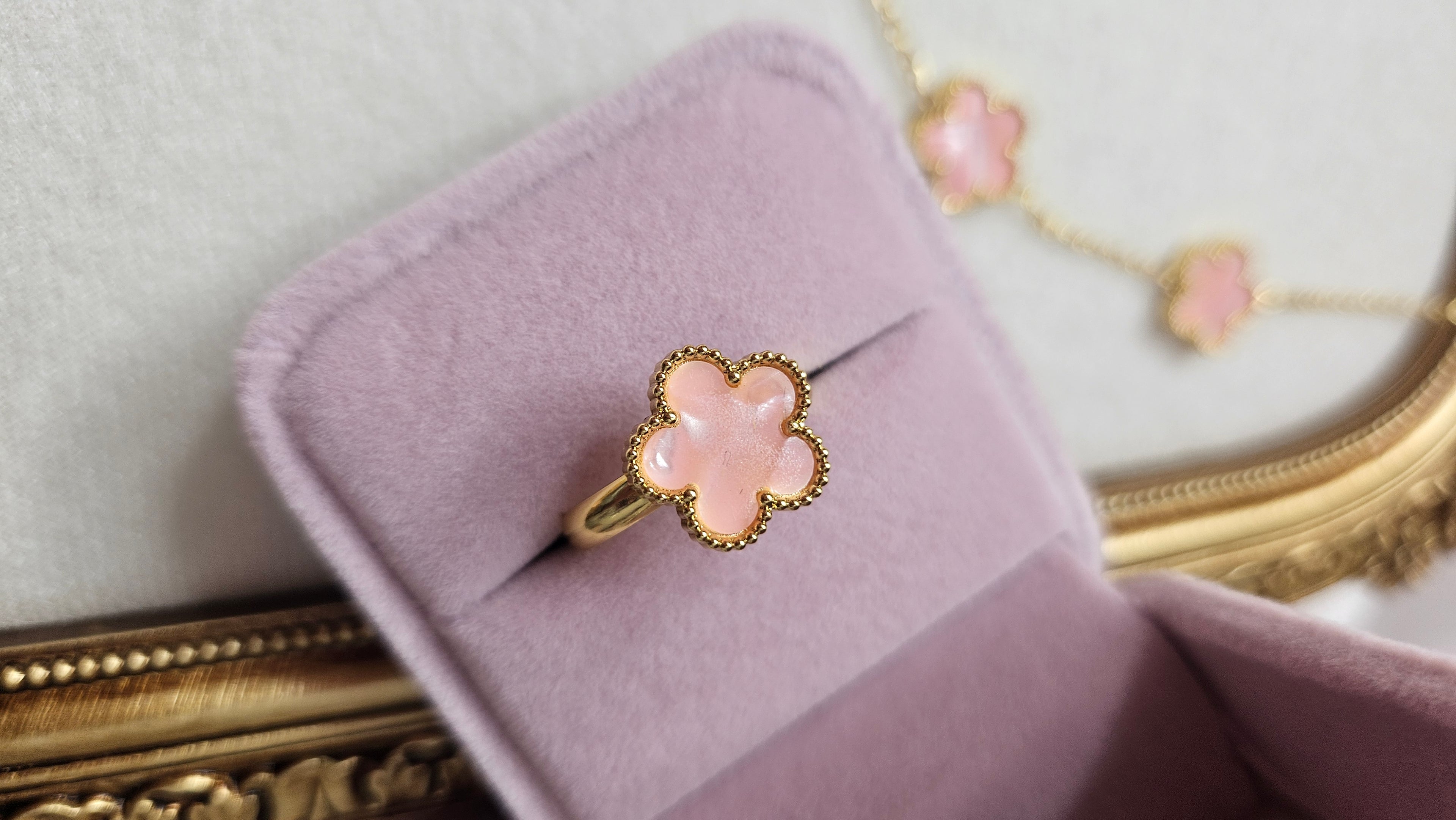Pink Lucky Clover ring