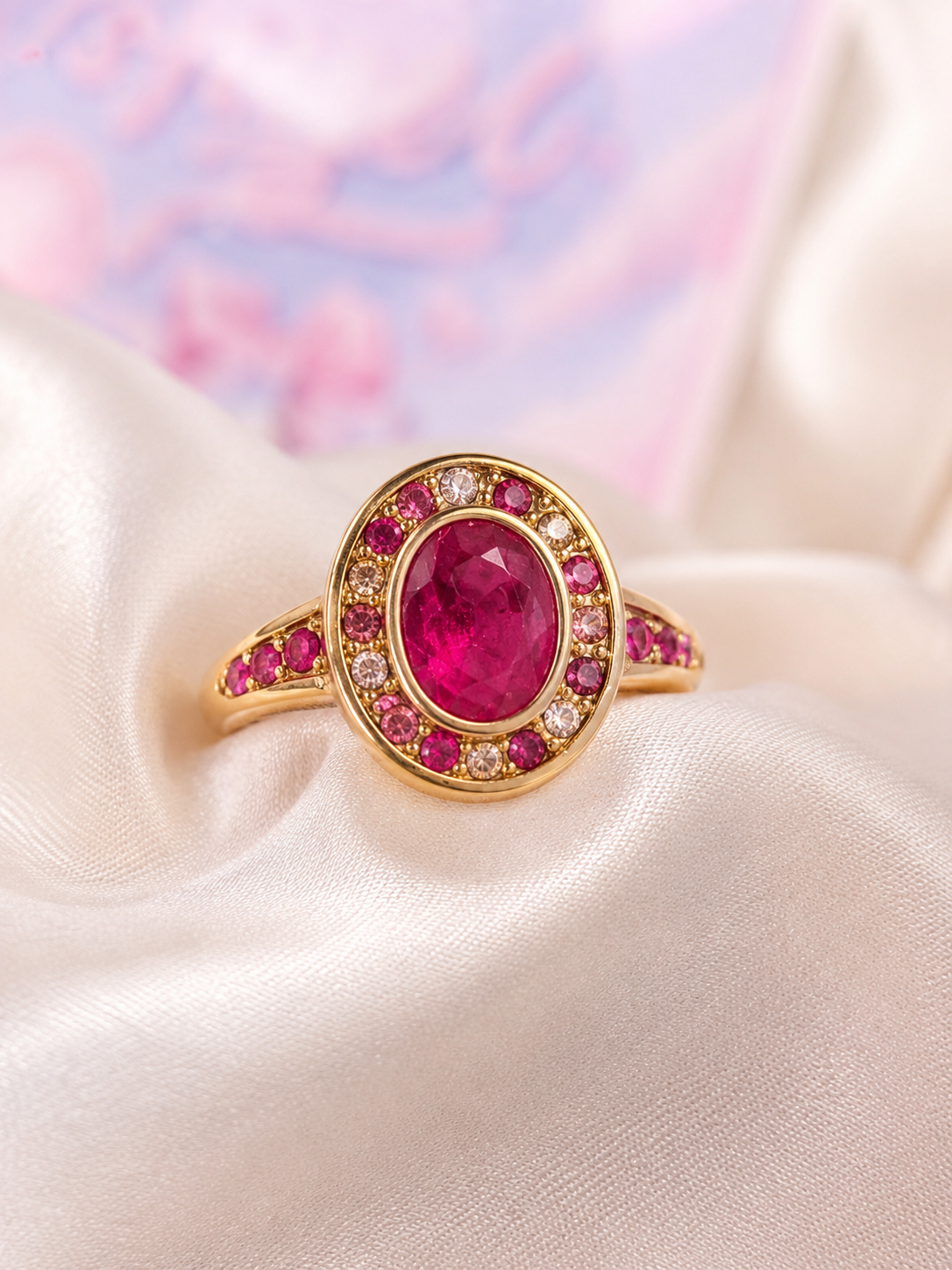 Ruby Halo 18K Gold Plated Stainless Steel Ring