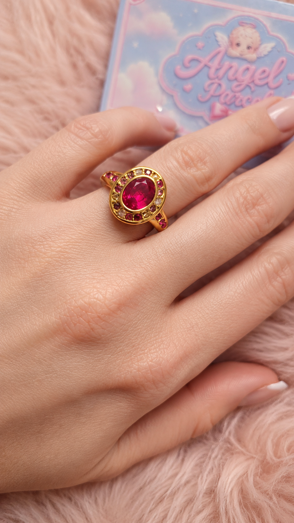 Ruby Halo 18K Gold Plated Stainless Steel Ring