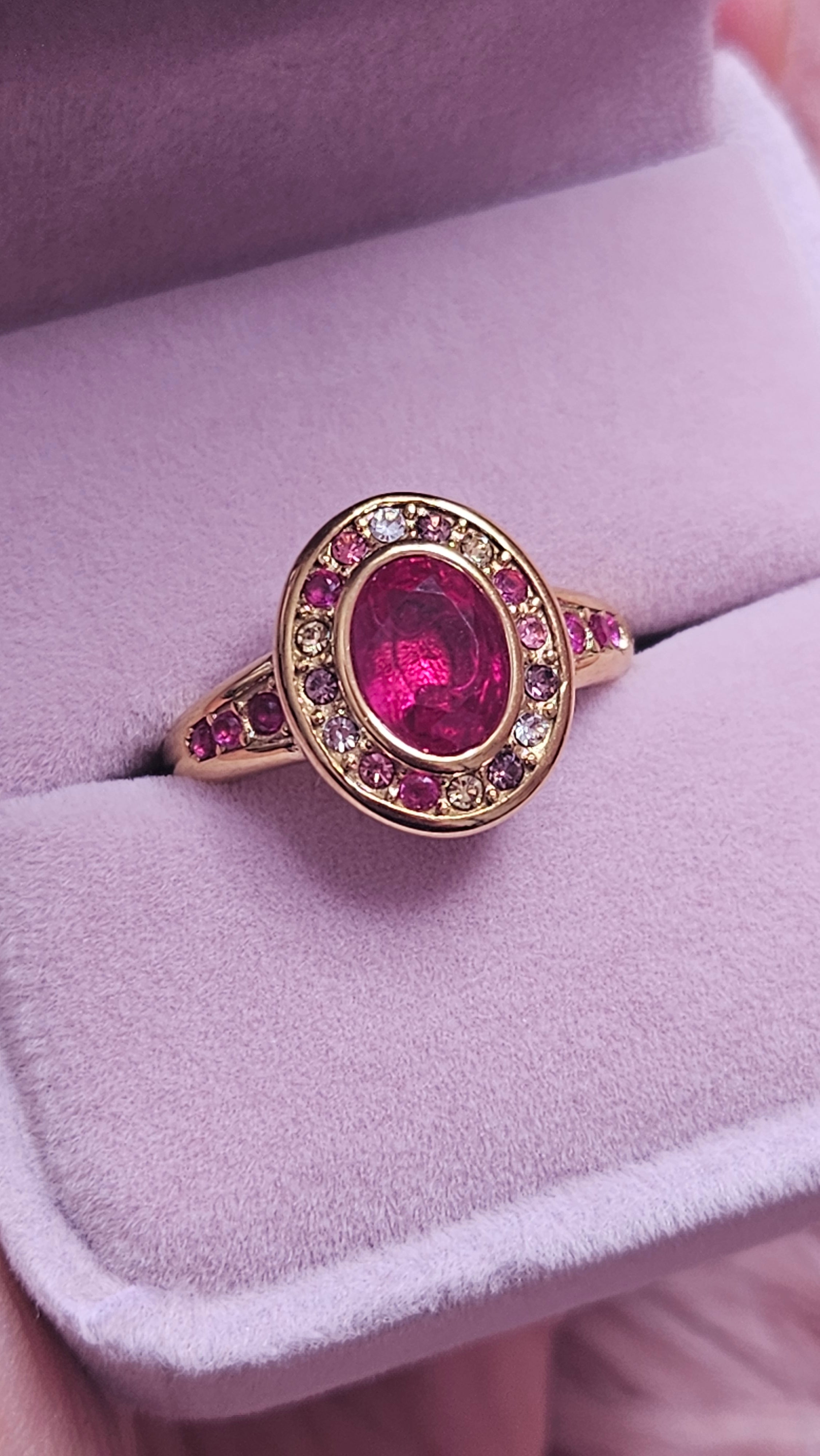 Ruby Halo 18K Gold Plated Stainless Steel Ring
